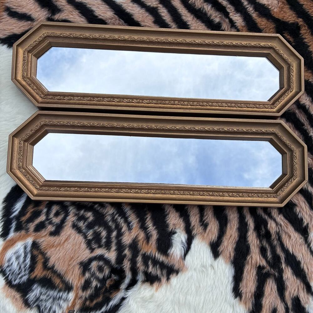 Vintage HOMCO Home Interiors Gold Octagon Wall Mirrors Pair 17.5"